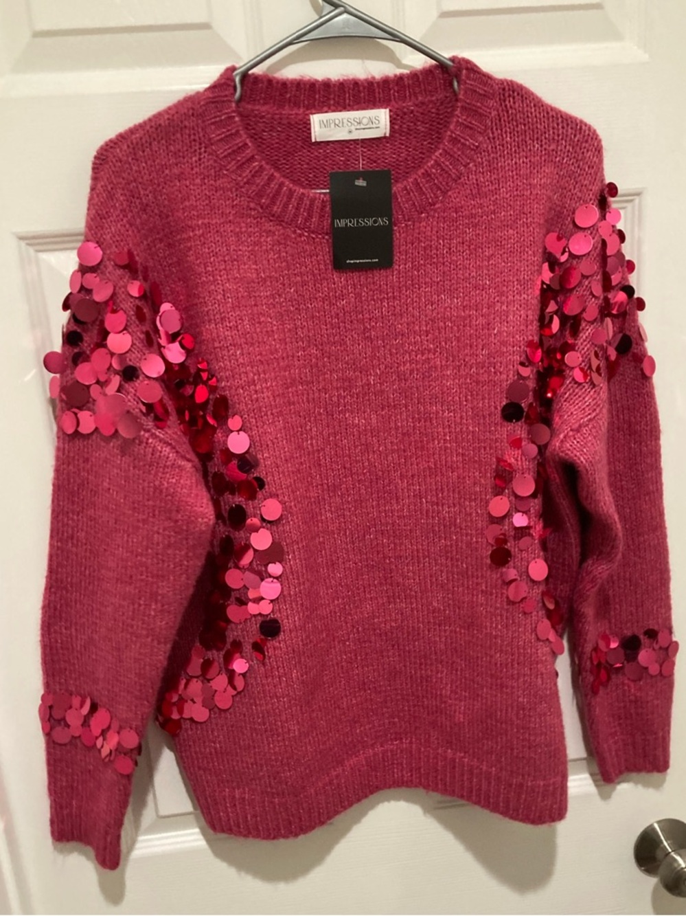 NWT Impressions size M Sequin-Embellished Pink Sweater - Picture 4 of 5
